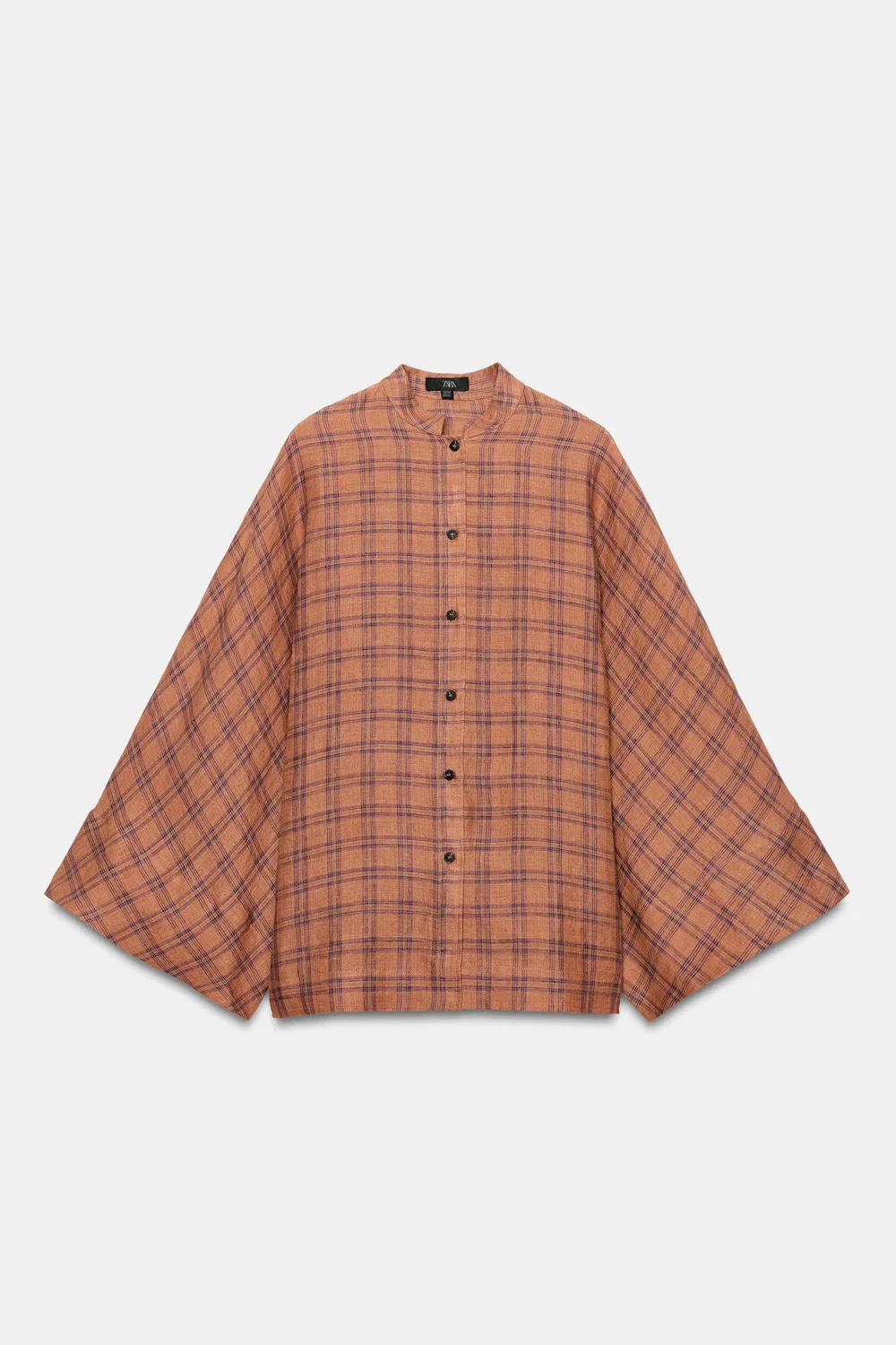 Рубашка из клетчатого льна из коллекции ZW. ZARA, Russet — фото 4
