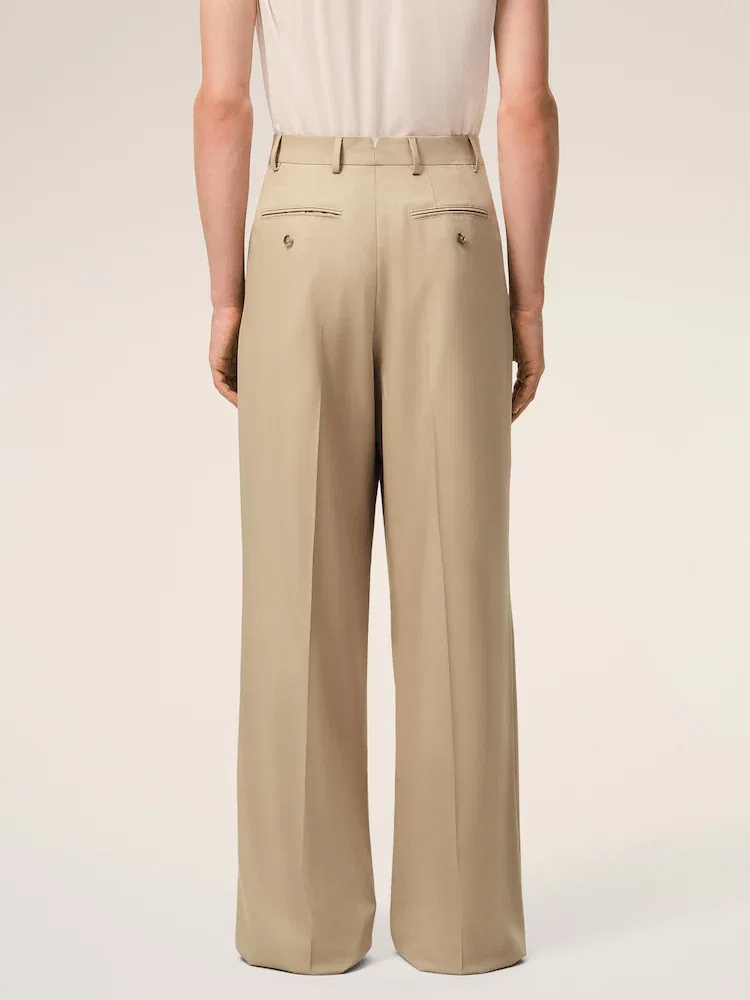 Широкие брюки с двумя складками Low Waist AMI PARIS, Beige Taupe — фото 3
