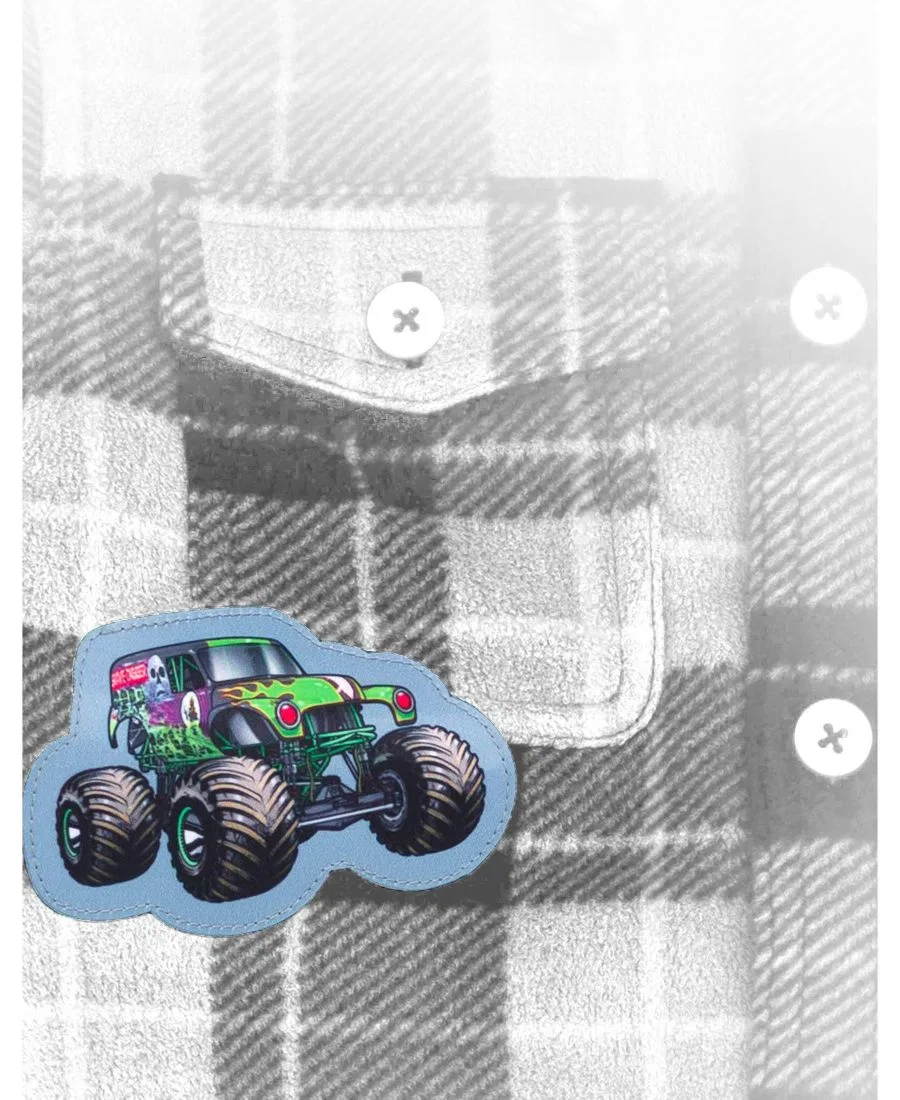 Шерстяная рубашка-куртка с флисовой подкладкой, с принтом, модель Grave Digger Monster Jam, Grave Digger Green — фото 3