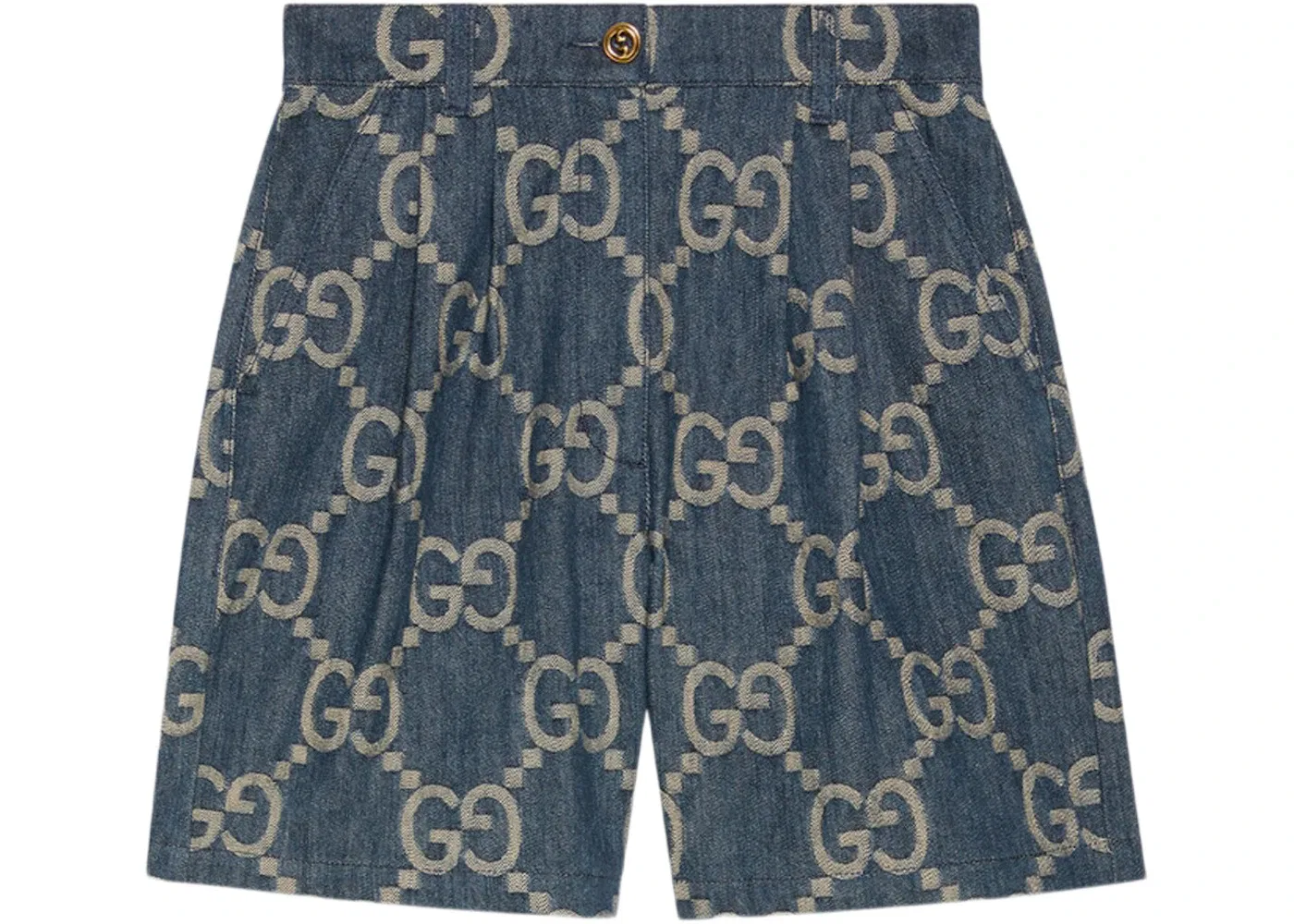 Женские джинсовые шорты с принтом Jumbo GG Gucci, синий/слоновая кость