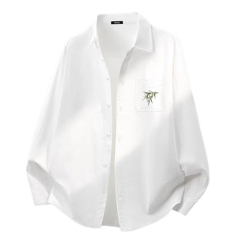 Детская рубашка с воротником-стойкой MINISO, White (With Hanging Bamboo Green Chest Label)