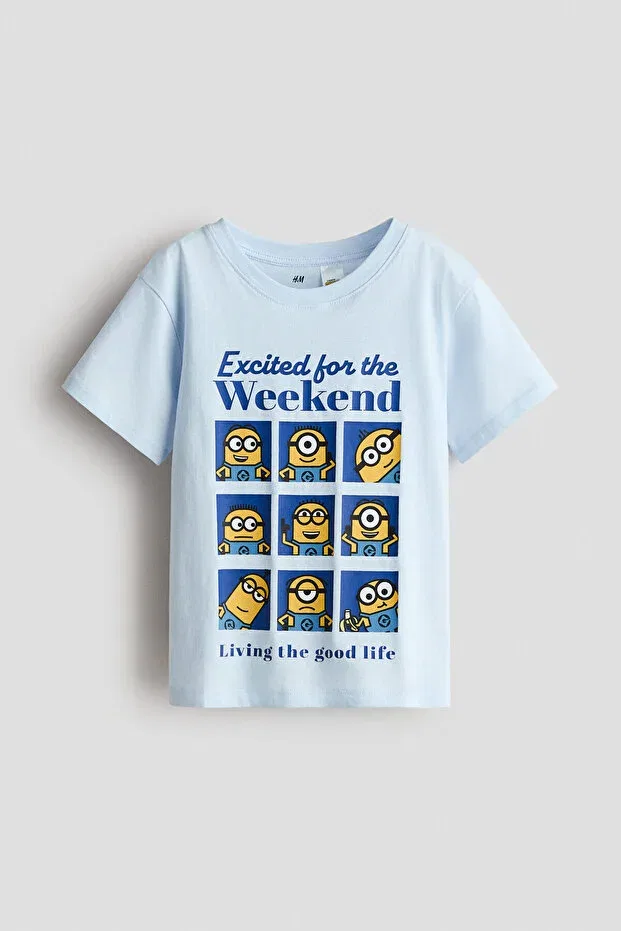 Детская футболка для мальчиков с принтом Minions H&M, Light Blue