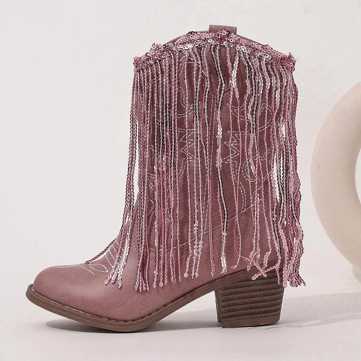 Детские зимние сапоги для девочек с кисточками и пайетками Princess Boots Auhoho, Pink Embroidery — фото 3