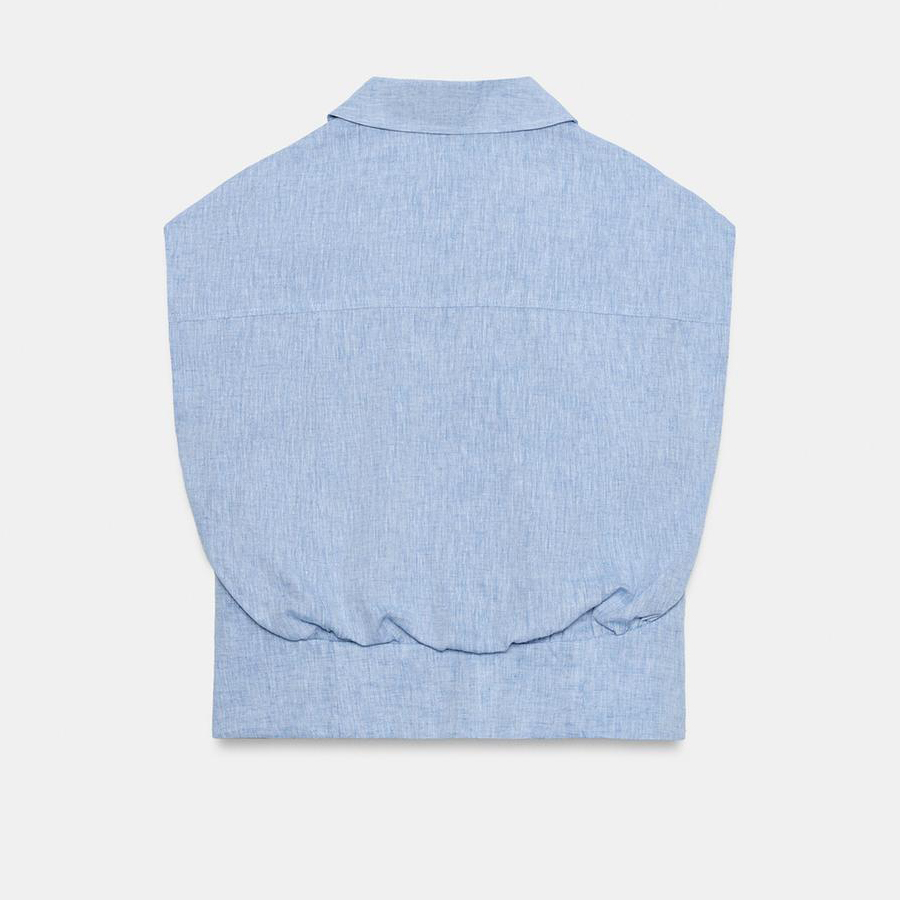 Рубашка Zara Linen Blend Sleeveless, синий — фото 2