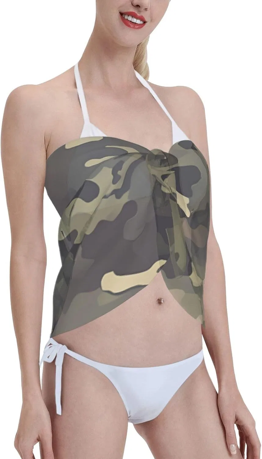 Женский пляжный саронг с принтом кактуса, Green Black Camouflage — фото 4