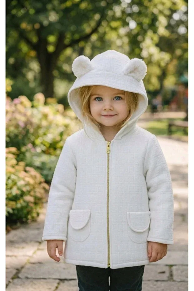 Детское зимнее пальто для девочек с капюшоном дизайн Retro Women, White