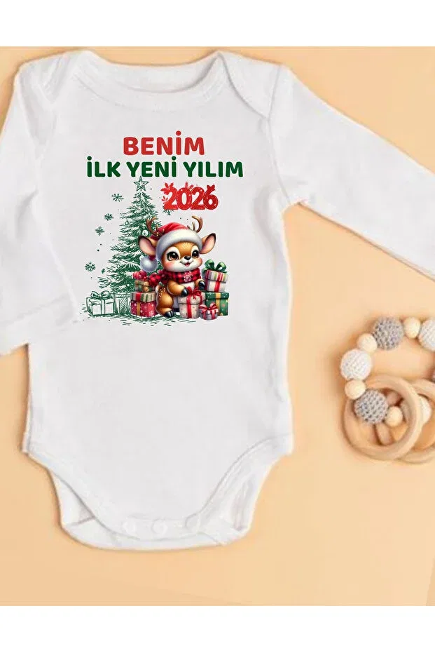 Детское боди для новорожденных с принтом Christmas Costume Lupi, Ecru Green Gold