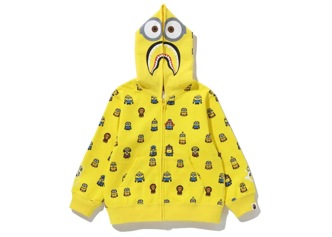 Детская худи с принтом BAPE x Minions Shark Full Zip Kids Hoodie Yellow
