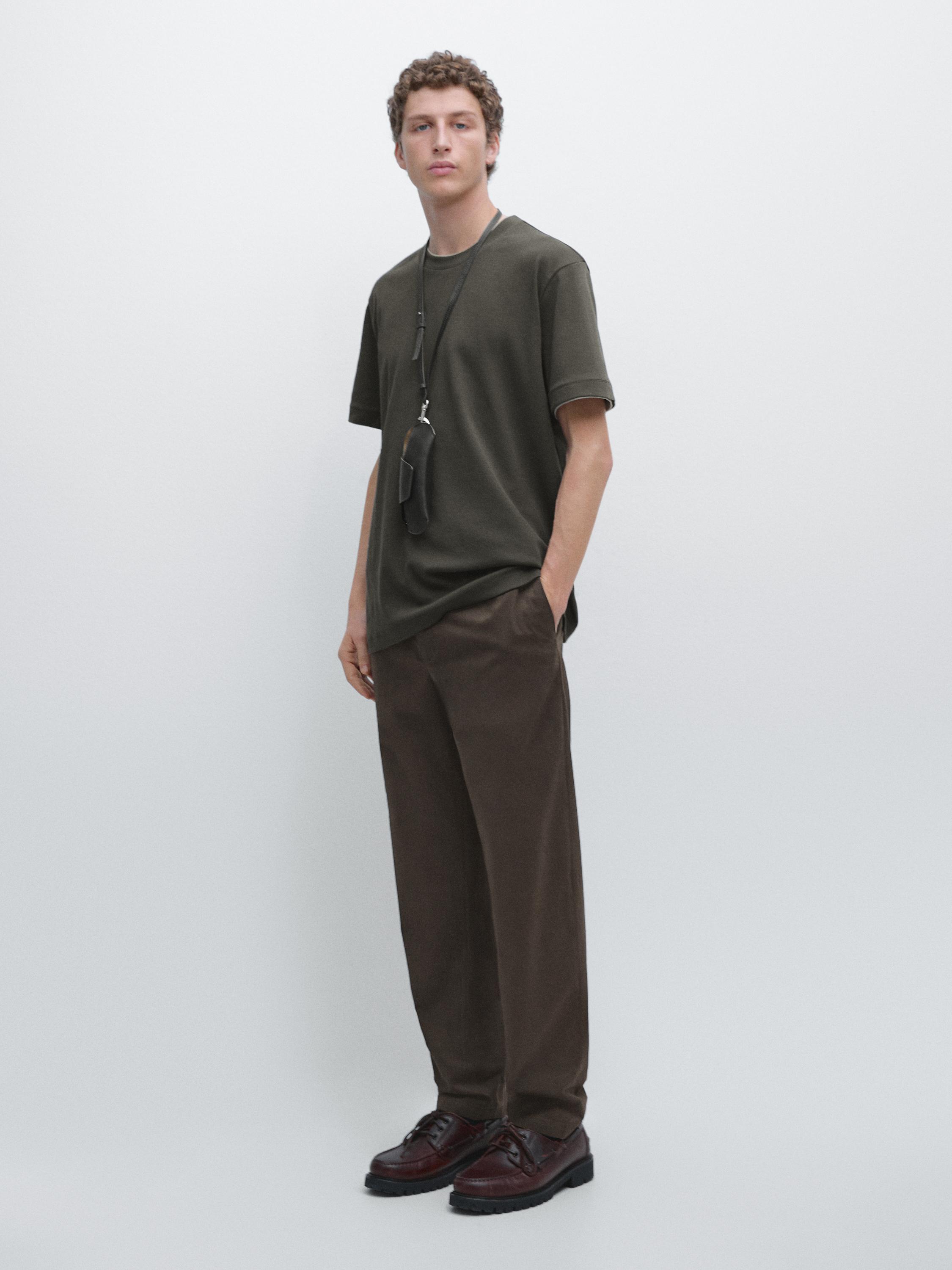 Футболка Massimo Dutti Short Sleeve Cotton, хаки — фото 4