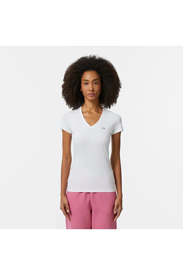 Футболка Lacoste с V-образным вырезом, Slim Fit, Белая