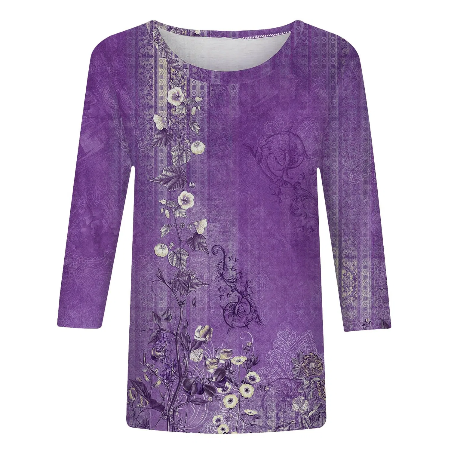 Женская футболка с принтом Plus Size T-Shirts 3/4 Sleeves, Purple #3 — фото 3