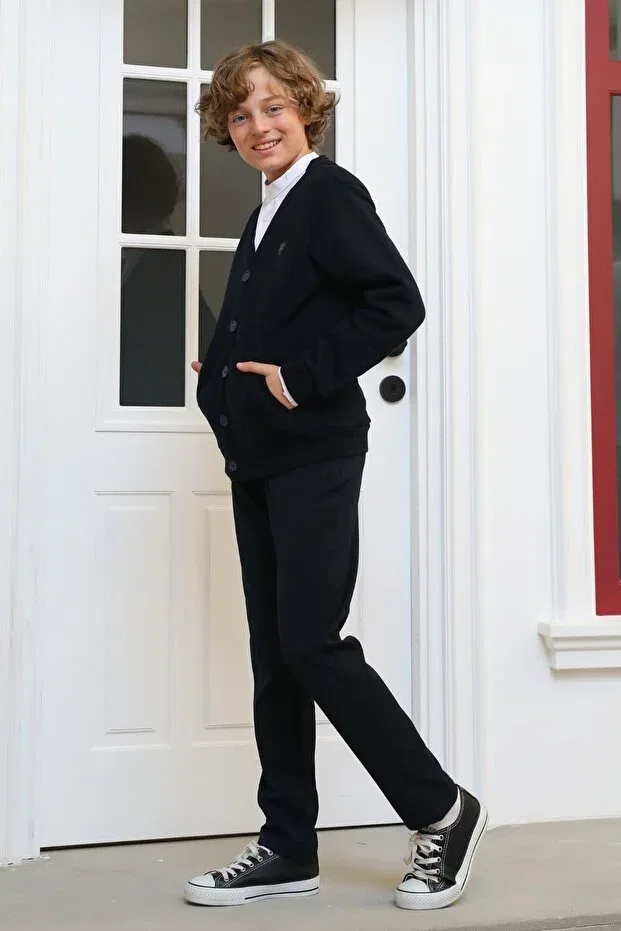 Детский кардиган для мальчиков на пуговицах с начесом Mutlu Kids, Black — фото 4