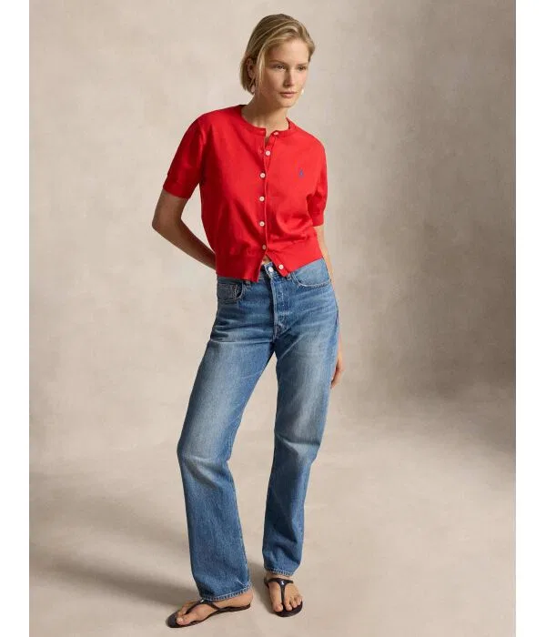 Женский кардиган классического кроя Pima Polo Ralph Lauren, красный — фото 2
