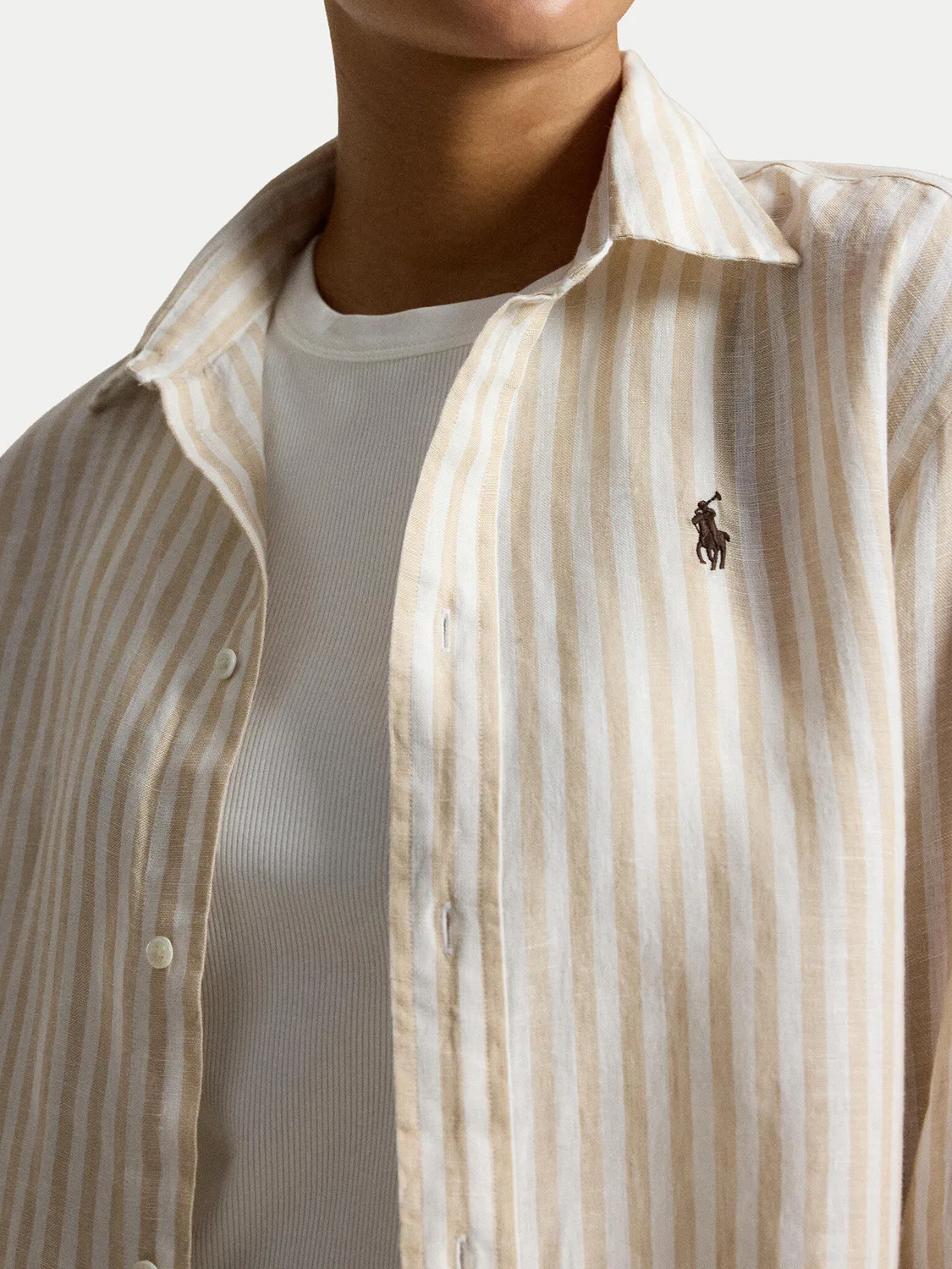 Женская рубашка свободного кроя Polo Ralph Lauren, светло-бежевый — фото 4