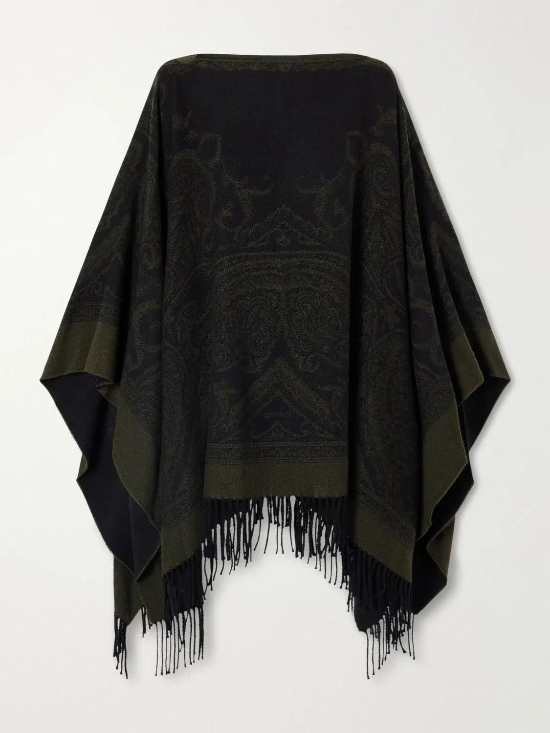 Шерстяное пончо с бахромой Etro, зеленый
