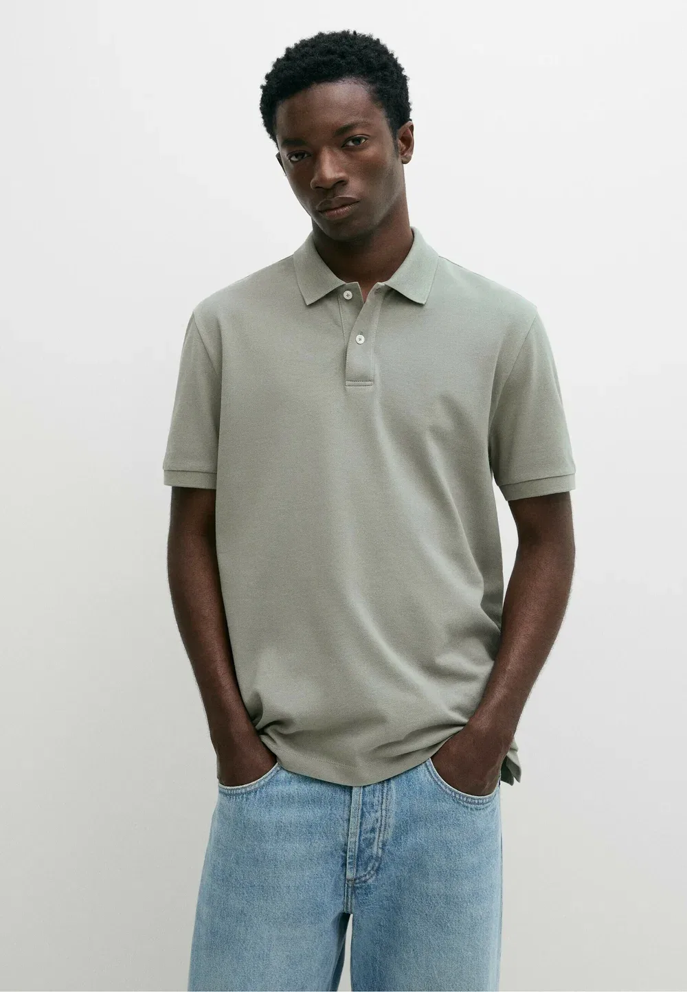Поло из микротекстурированного хлопкового пике - рубашка поло Massimo Dutti, Mint
