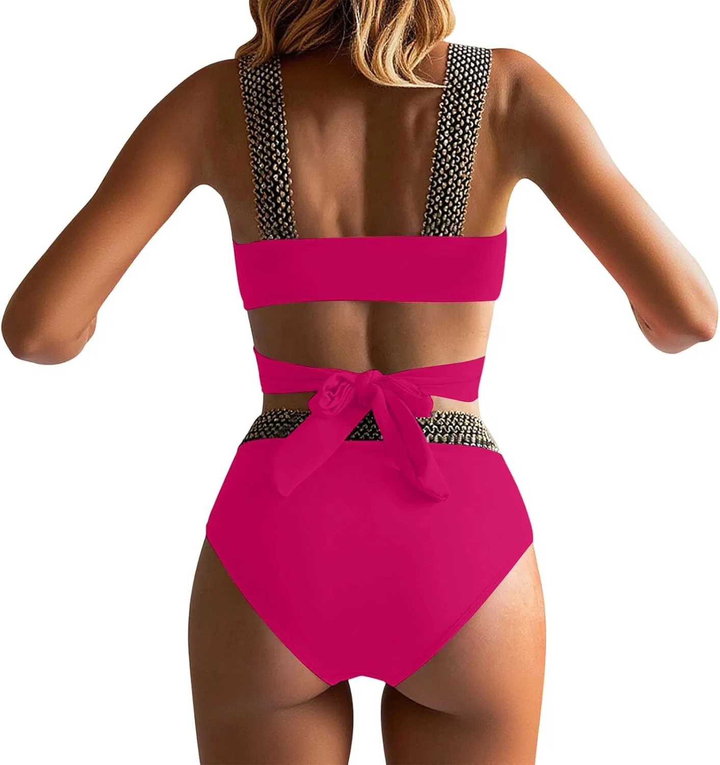 Женский бикини-комплект с перекрестной шнуровкой на спине, Hot Pink — фото 4