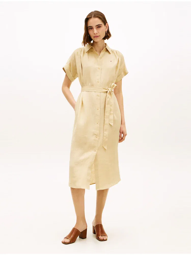 Платье льняное с поясом TOMMY HILFIGER, Beige