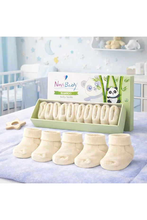 Детские носки для новорожденных хлопковые 5 шт. Basics Novibaby, Ecru
