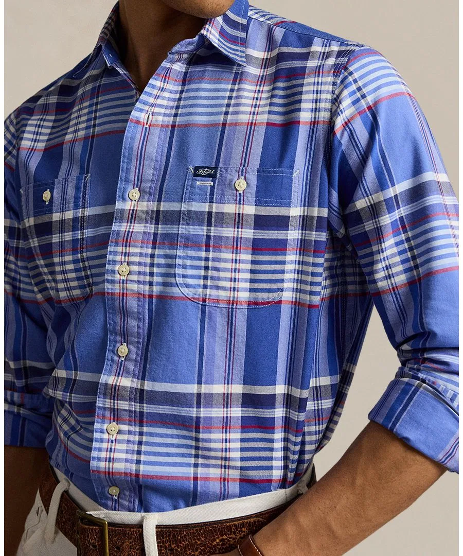 Мужская классическая рубашка из хлопка Polo Ralph Lauren, Blue Red Multi — фото 3