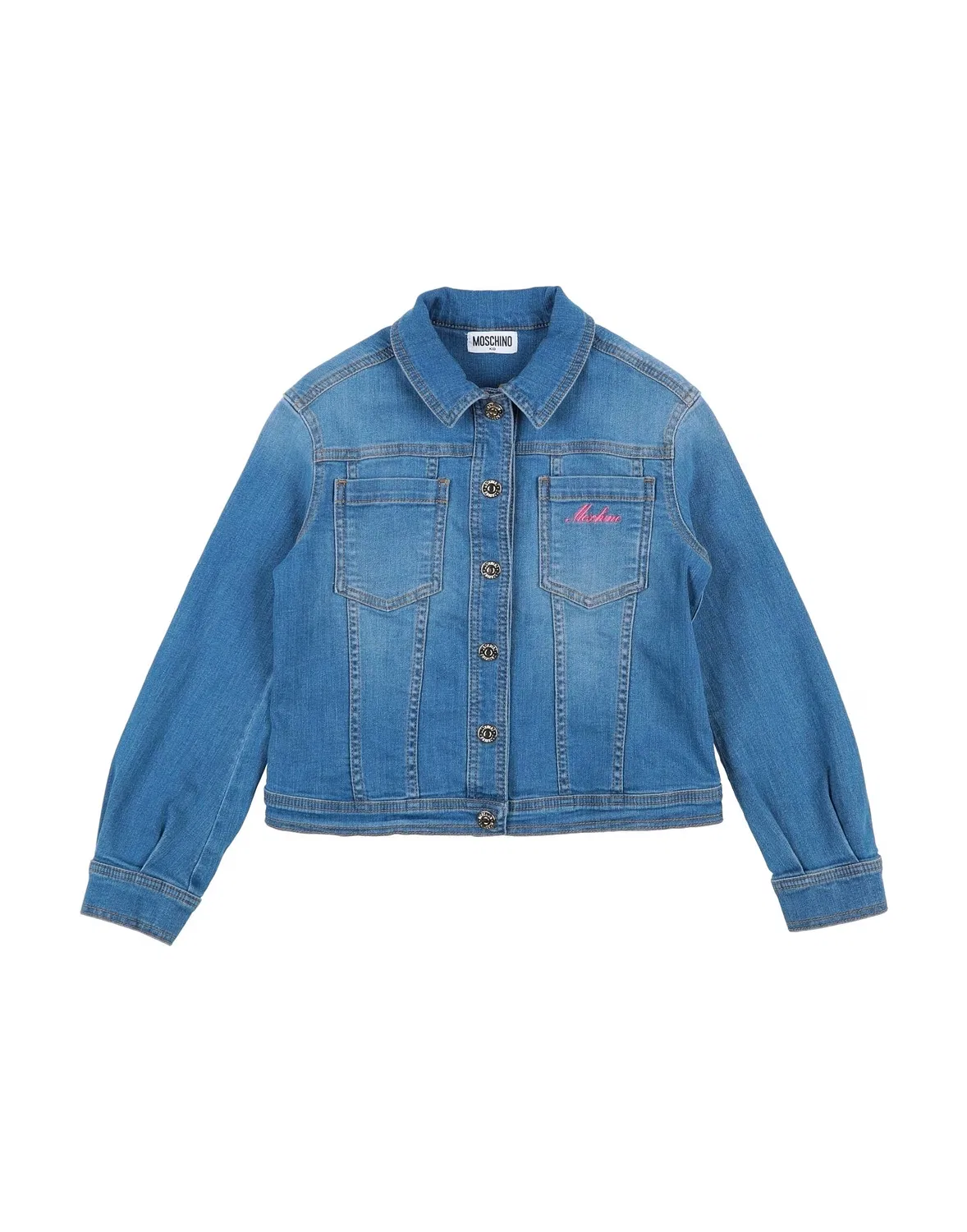 Детская джинсовая куртка для девочек с вышивкой Moschino Teen, синий