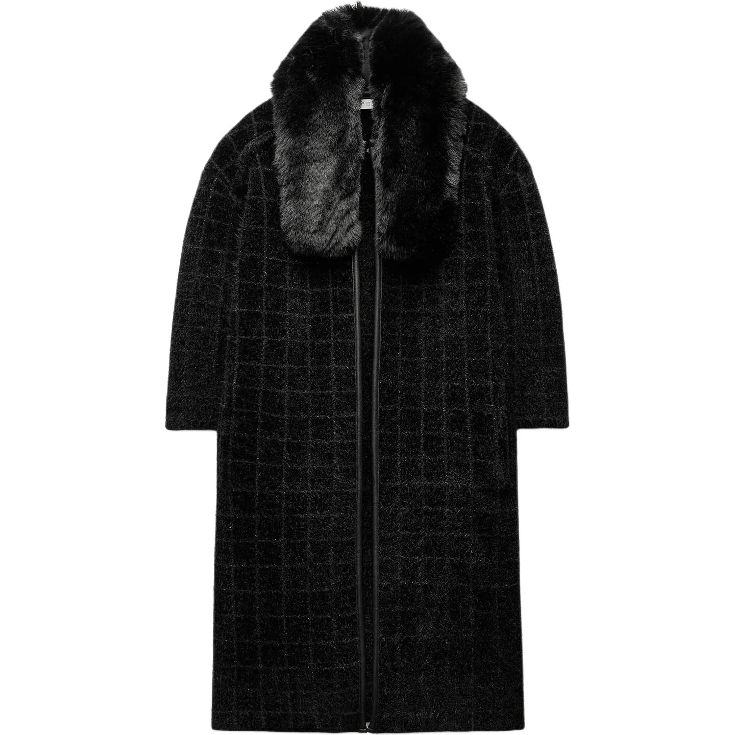 Женское пальто с меховым воротником Black ZARA, Черный