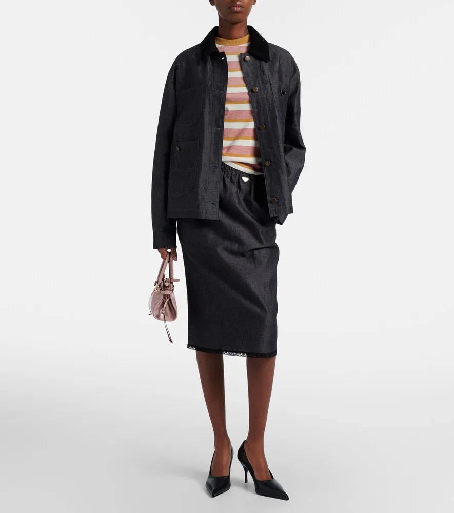 Полосатая хлопковая трикотажная футболка Prada, красный — фото 2