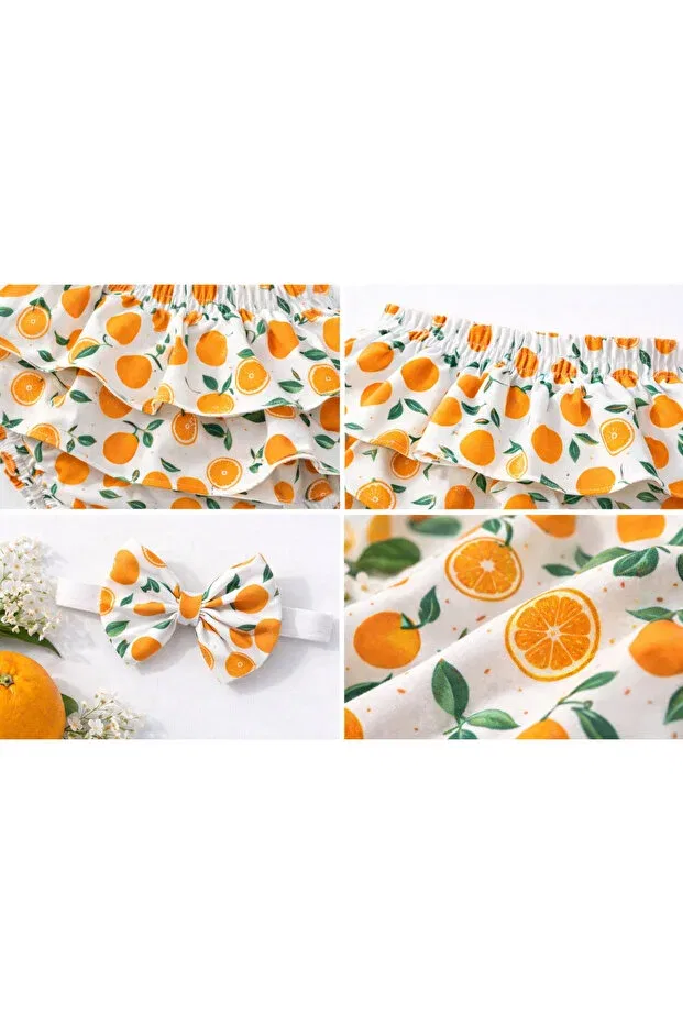 Детский комплект шорт для девочек с принтом и банданой Ues, Orange — фото 2
