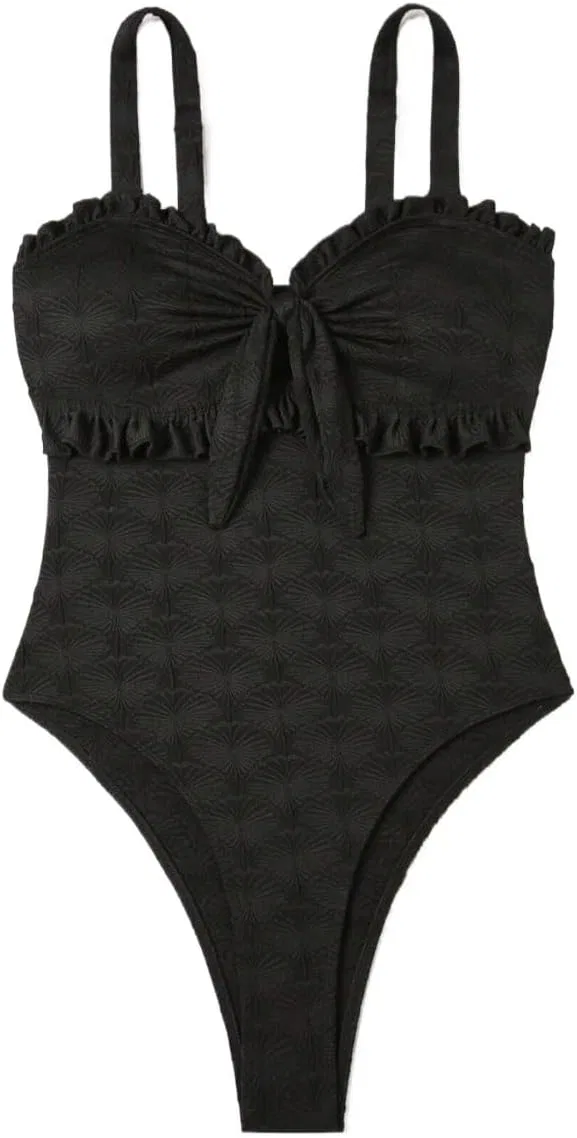 Женский слитный купальник с рюшами и бантом, High Stretch, Black