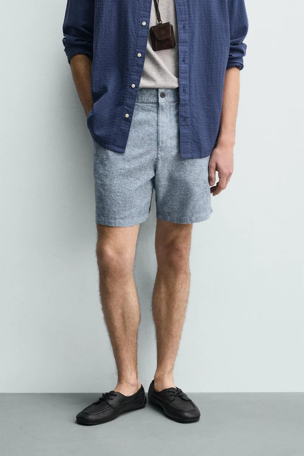 Текстурированные бермудские шорты стандартного кроя ZARA, Blue/White — фото 2