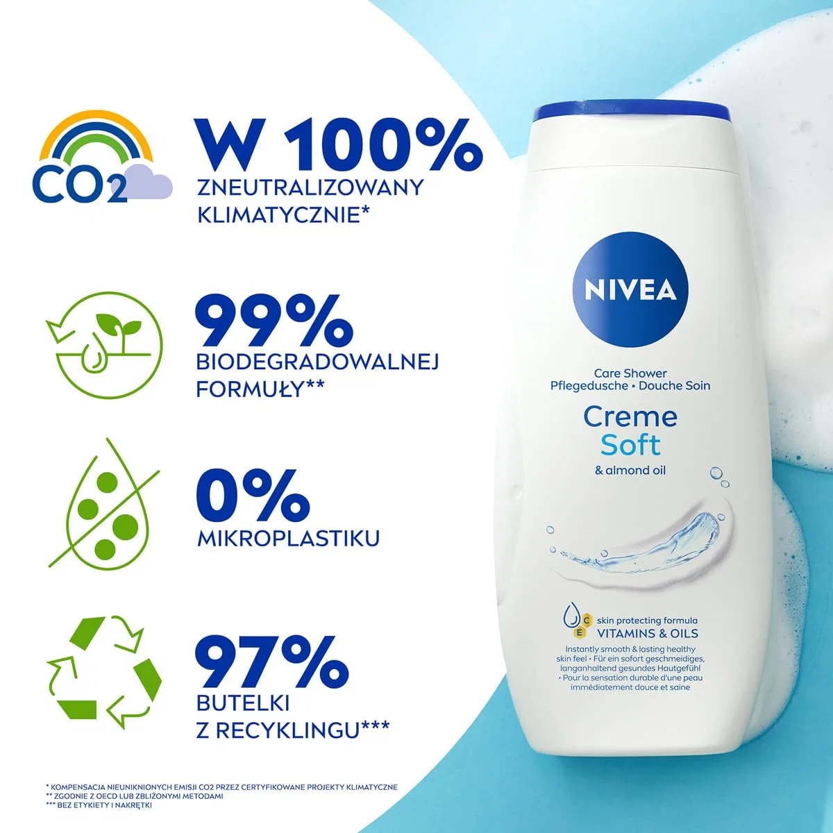 Гель для душа кремовый с миндальным маслом NIVEA Cream Soft, 2x250 мл, Белый — фото 3