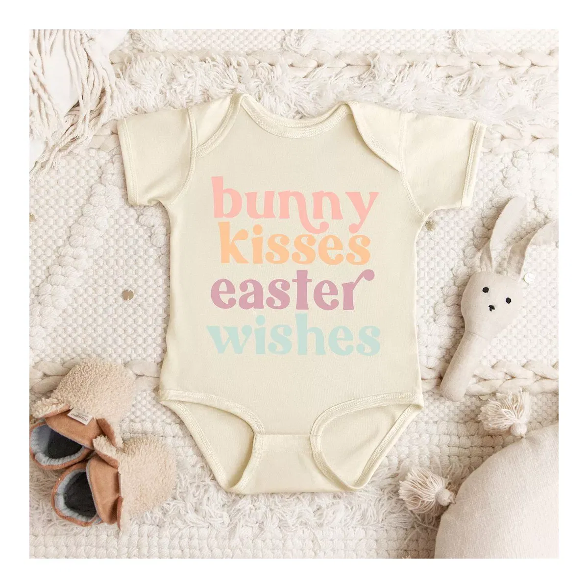 Детское боди с коротким рукавом Bunny Kisses Easter Wishes The Juniper Shop, Natural — фото 2