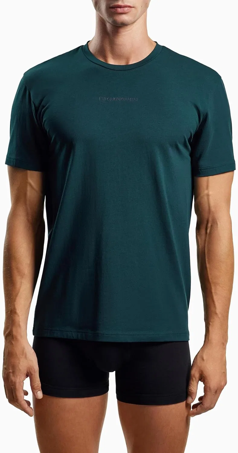 Мужская облегающая футболка с логотипом Emporio Armani, Pine — фото 3