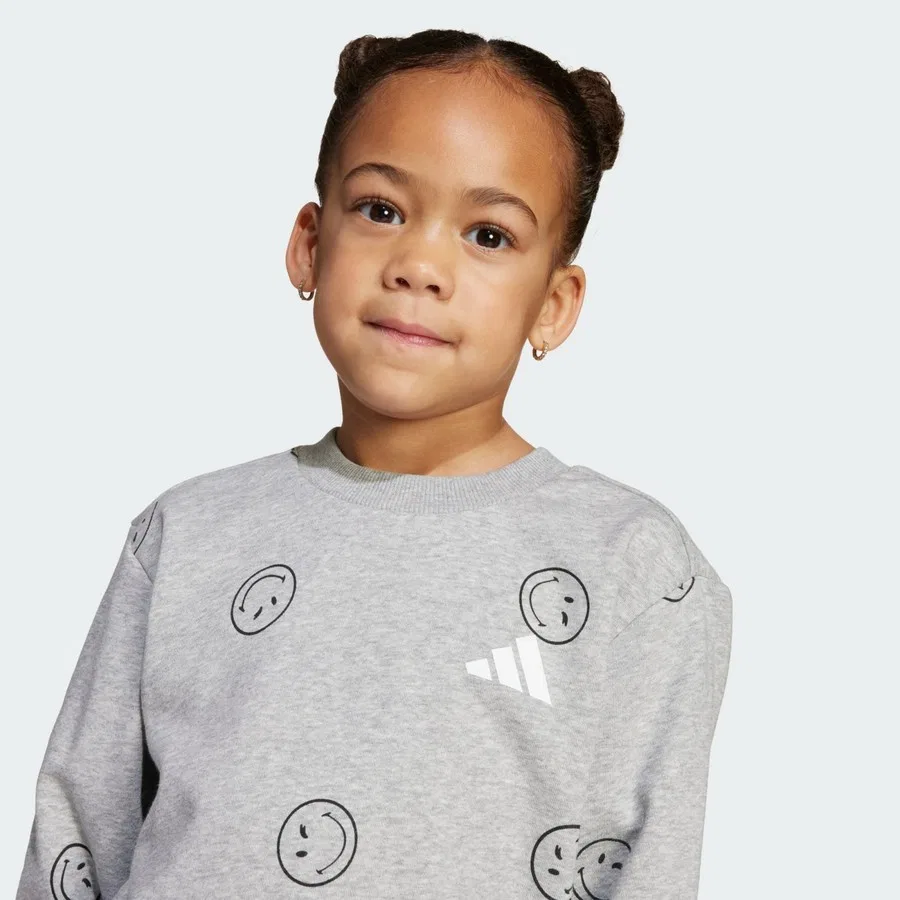 Детский спортивный комплект с принтом Smiley World, adidas X Smileyworld Summerset Kids, Серо-белый — фото 4