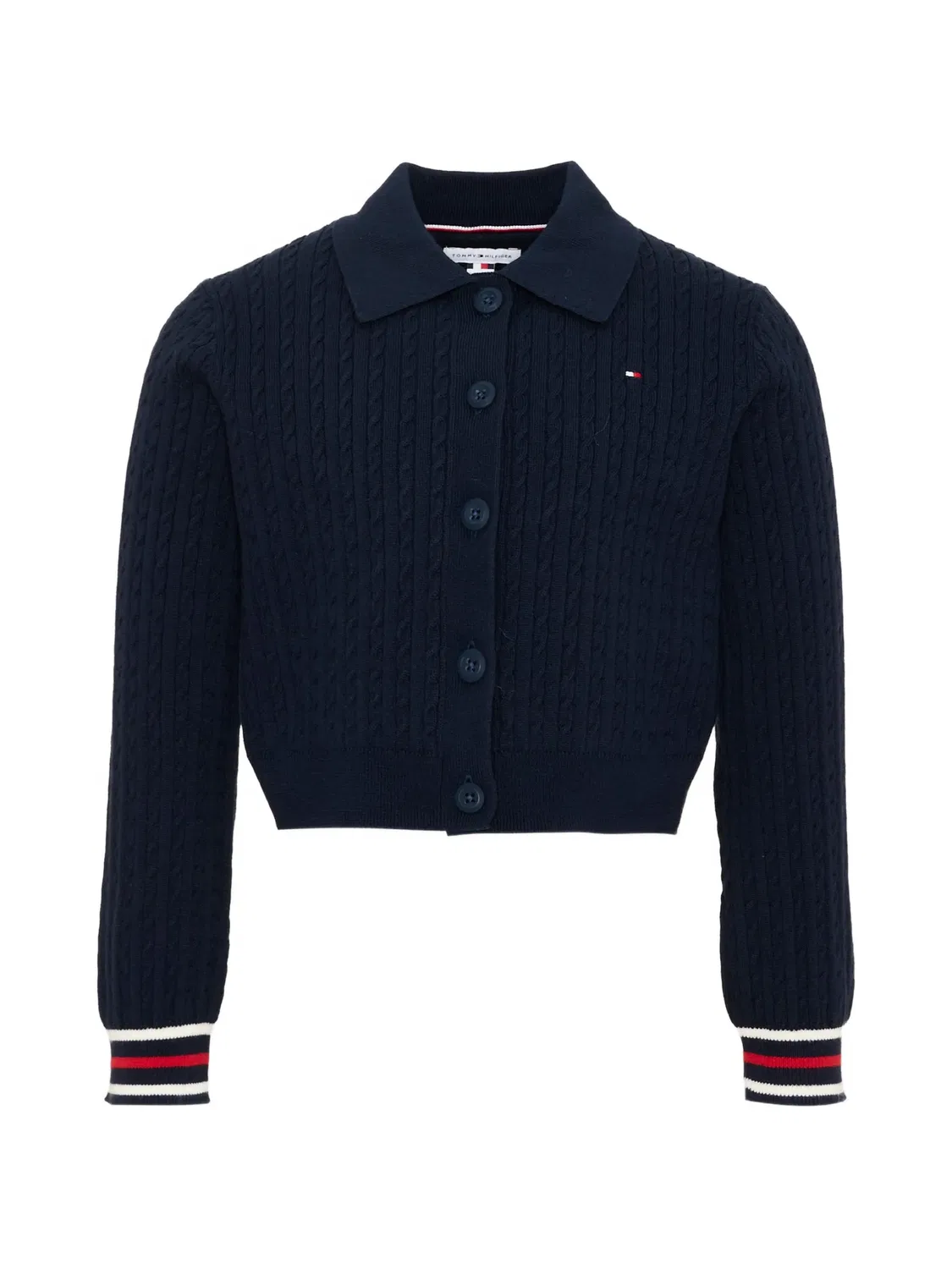 Кардиган фактурной вязки с воротником поло Tommy Hilfiger Junior, синий