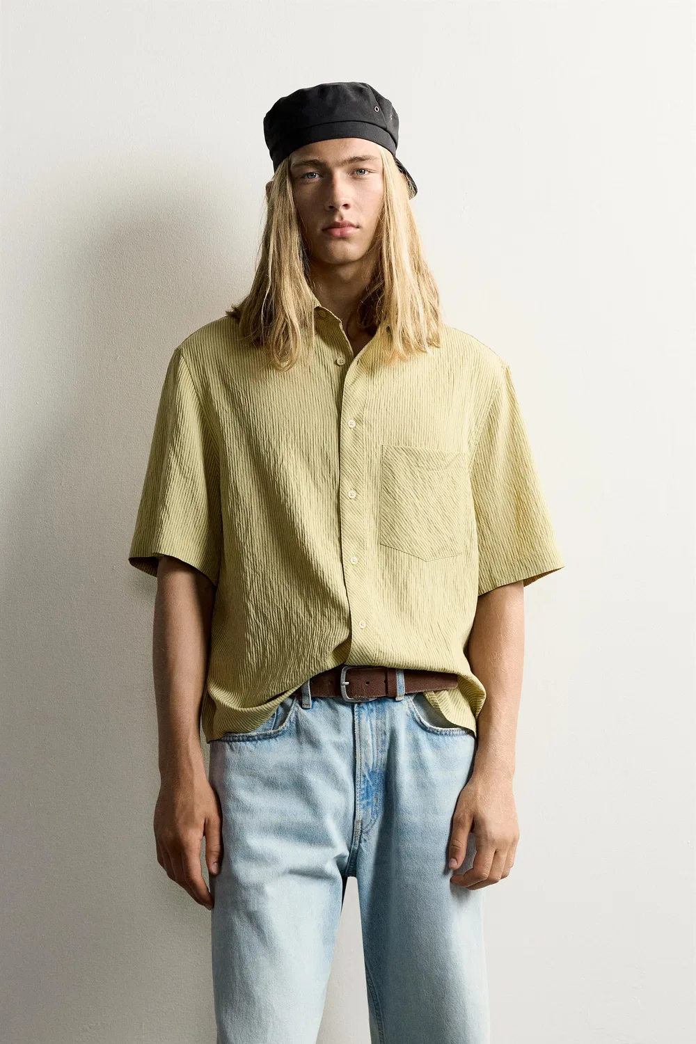 Рубашка свободного кроя в жаккардовую полоску ZARA, Yellow — фото 2