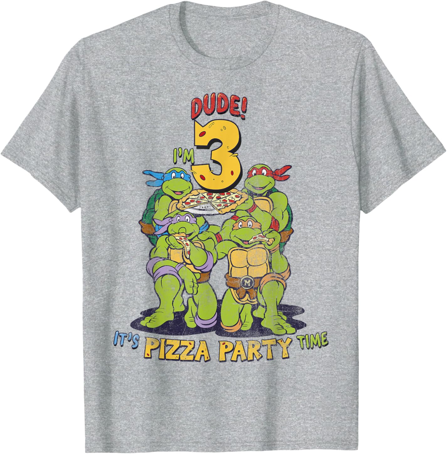 

Мужская футболка Teenage Mutant Ninja Turtles I'm 3 Dude Pizza Birthday Party, серый вереск
