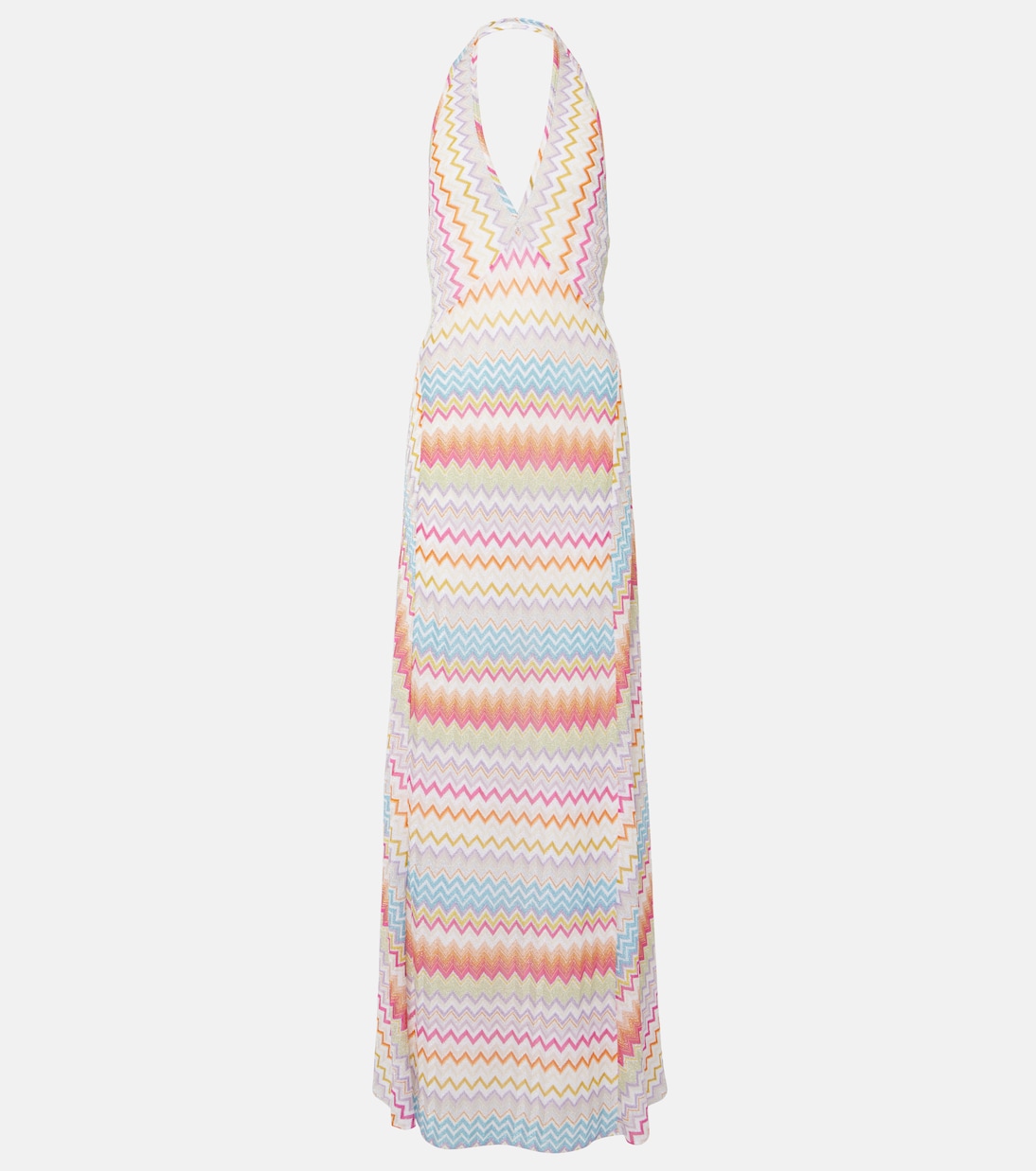 

Платье макси из ламе с воротником-халтером Zig Zag Missoni, Multicolor With White Base