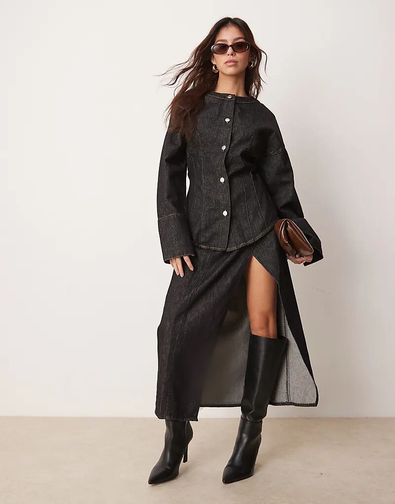 

Джинсовая юбка миди с запахом спереди цвета экрю ASOS DESIGN