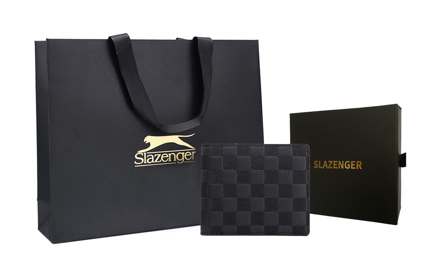 

Мужской кошелек Slazenger, Черная укороченная фирменная подарочная коробка + подарочный пакет