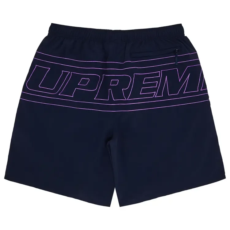 Нейлоновые шорты Supreme с большим логотипом, темно-синие — фото 2
