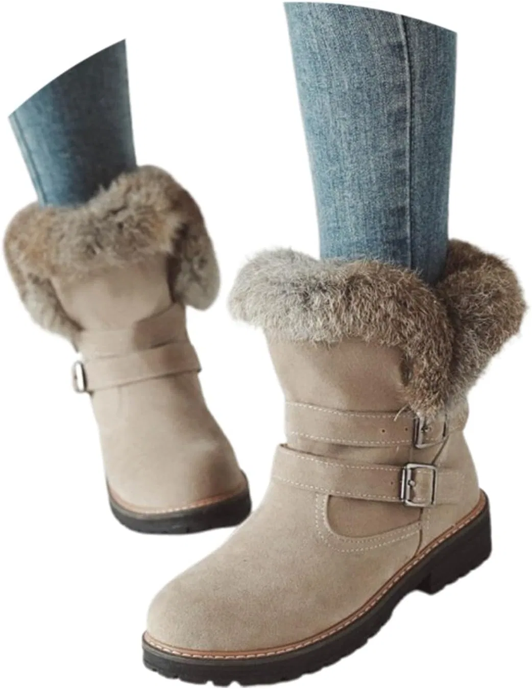 Ботинки Generisch 2025 Winterstiefel bis zur Wade, warm gefüttert, mit Dicker Sohle, ideal zum Hineinschlüpfen für kaltes Wetter, Beige