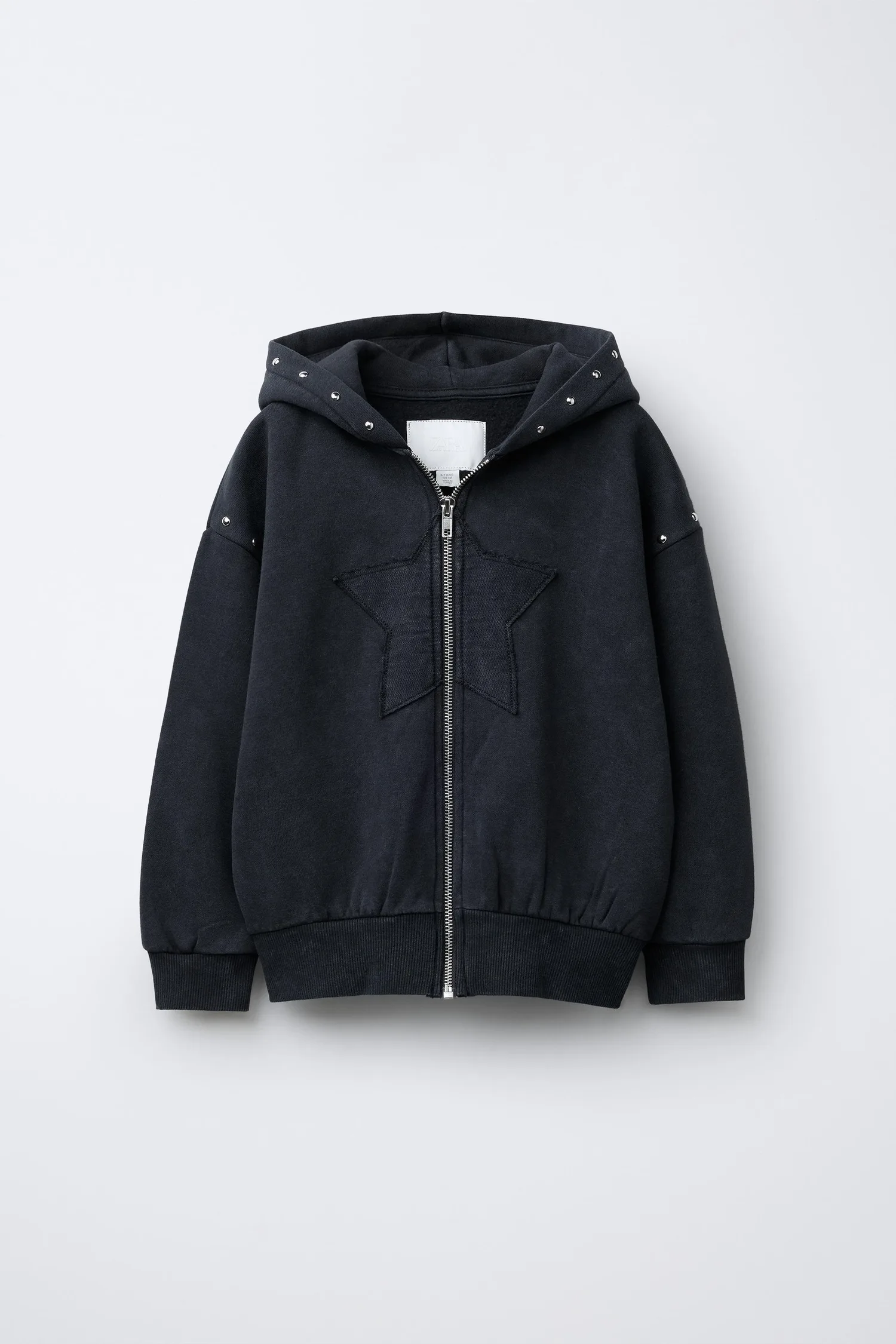 Выцветшая толстовка с капюшоном, звездой и заклепками Zara, антрацитово-серый