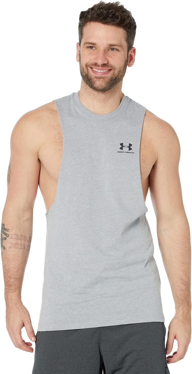 

Майка с вырезом на левой груди Under Armour, цвет Steel Light Heather/Steel