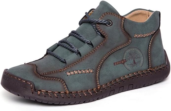 

Мужские винтажные ботинки SWZEC с ручной прошивкой, комфортные, из мягкой кожи, зеленый