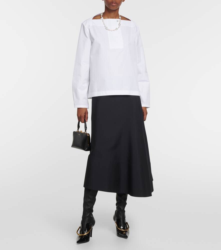 Топ из хлопкового поплина со складками JIL SANDER, белый — фото 2