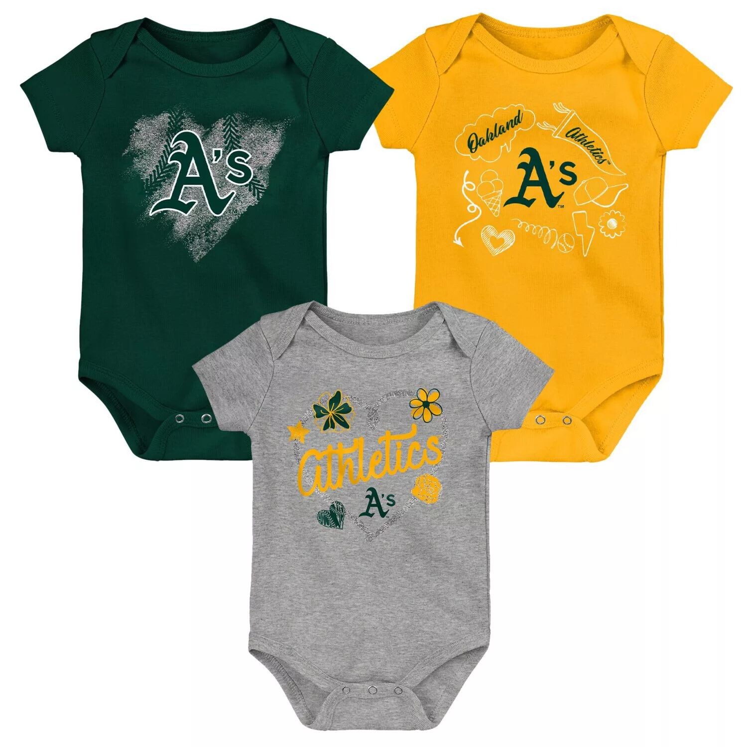 

Комплект боди из 3 комплектов для младенцев Oakland Athletics зеленого/золотого/серого цвета Outerstuff, Зеленый, Комплект боди из 3 комплектов для младенцев Oakland Athletics зеленого/золотого/серого цвета Outerstuff