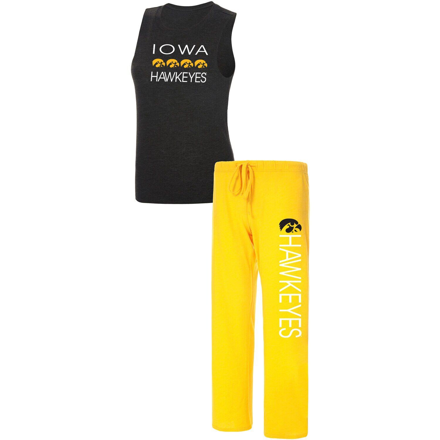 

Женский комплект для сна на бретелях и брюках Concepts Sport черный/золотой Iowa Hawkeyes Team