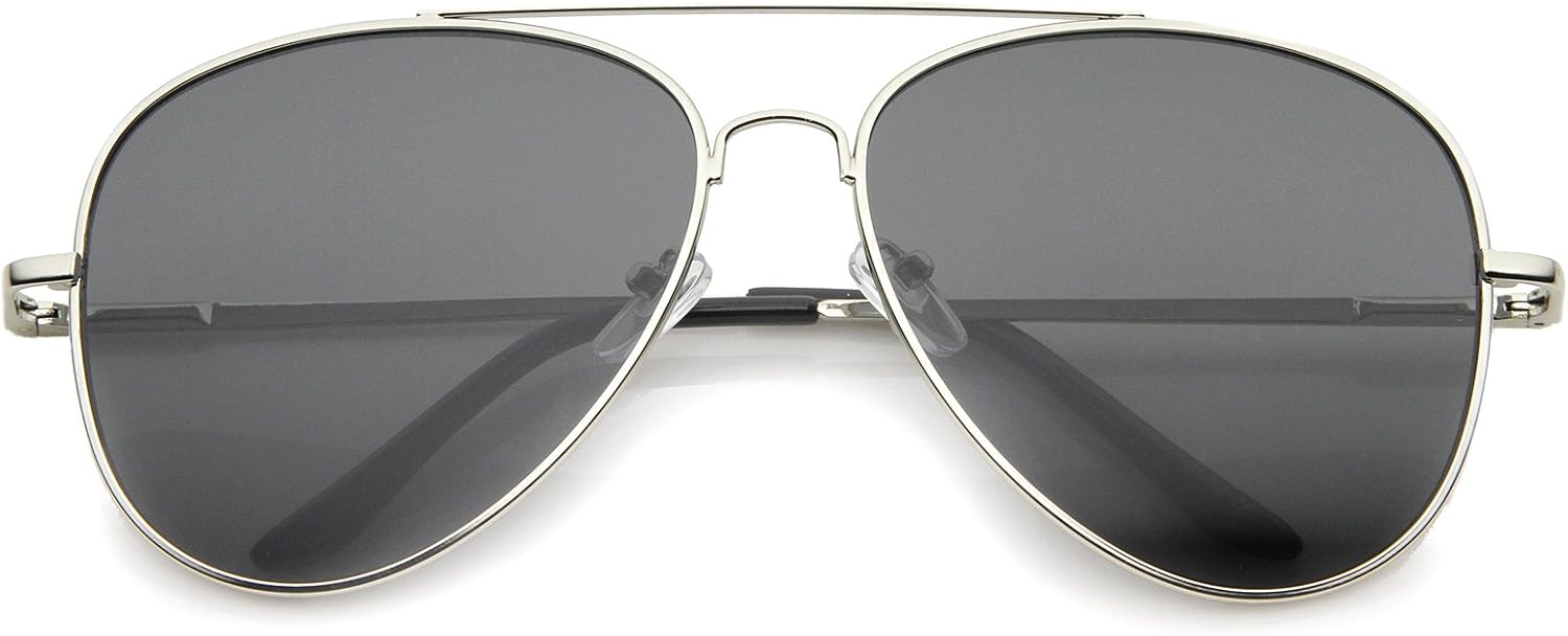 

Солнцезащитные очки-авиаторы zeroUV Large Classic Full Metal Teardrop Flat Lens 60mm (большие классические, цельнометаллические, с плоскими линзами в форме капли), Silver / Smoke