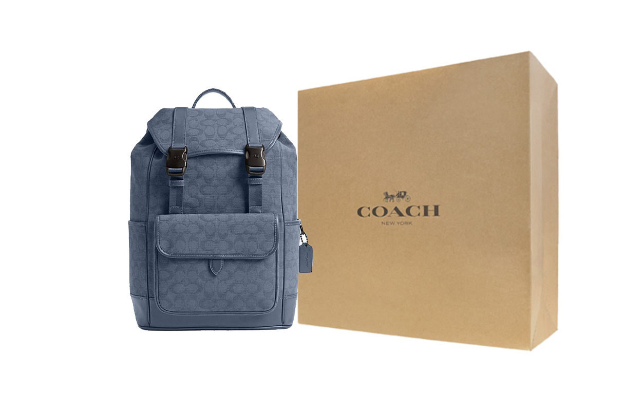 

Coach Мужской рюкзак League Canvas Jacquard With Calfkin, размер Large, синий
